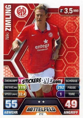 Figurina Niki Zimling - German Fussball Bundesliga 2014-2015. Match Attax - Topps