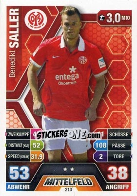 Cromo Benedikt Saller - German Fussball Bundesliga 2014-2015. Match Attax - Topps