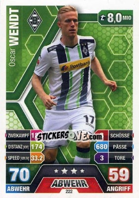 Sticker Oscar Wendt - German Fussball Bundesliga 2014-2015. Match Attax - Topps