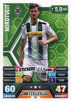 Sticker Håvard Nordtveit - German Fussball Bundesliga 2014-2015. Match Attax - Topps