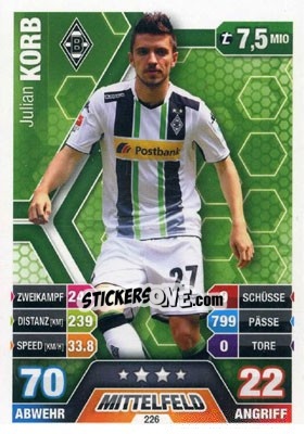 Sticker Julian Korb - German Fussball Bundesliga 2014-2015. Match Attax - Topps