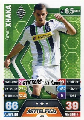 Sticker Granit Xhaka - German Fussball Bundesliga 2014-2015. Match Attax n. 228 - Topps