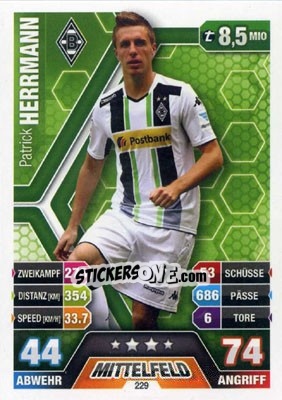 Sticker Patrick Herrmann - German Fussball Bundesliga 2014-2015. Match Attax - Topps