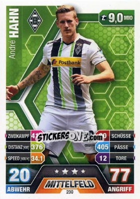 Sticker André Hahn - German Fussball Bundesliga 2014-2015. Match Attax n. 230 - Topps
