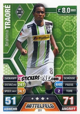 Sticker Ibrahima Traoré - German Fussball Bundesliga 2014-2015. Match Attax n. 231 - Topps