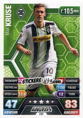 Sticker Max Kruse - German Fussball Bundesliga 2014-2015. Match Attax n. 233 - Topps