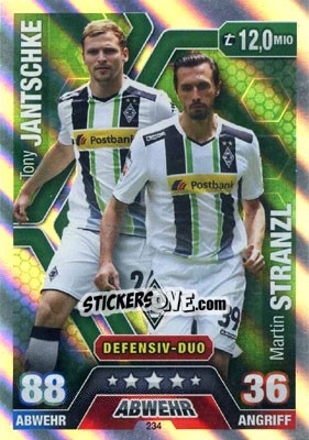 Sticker Tony Jantschke / Martin Stranzl - German Fussball Bundesliga 2014-2015. Match Attax - Topps