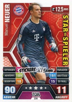 Sticker Manuel Neuer - German Fussball Bundesliga 2014-2015. Match Attax n. 236 - Topps