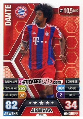 Sticker Dante - German Fussball Bundesliga 2014-2015. Match Attax - Topps