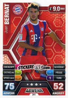 Sticker Juan Bernat - German Fussball Bundesliga 2014-2015. Match Attax n. 241 - Topps