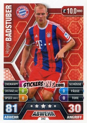 Sticker Holger Badstuber - German Fussball Bundesliga 2014-2015. Match Attax n. 242 - Topps