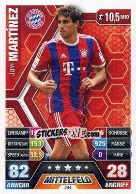 Sticker Javi Martínez - German Fussball Bundesliga 2014-2015. Match Attax - Topps