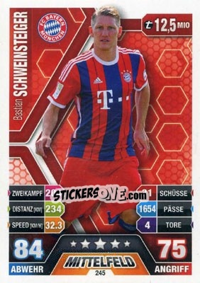 Sticker Bastian Schweinsteiger - German Fussball Bundesliga 2014-2015. Match Attax - Topps