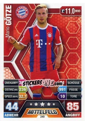 Sticker Mario Götze - German Fussball Bundesliga 2014-2015. Match Attax n. 249 - Topps