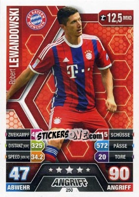 Sticker Robert Lewandowski - German Fussball Bundesliga 2014-2015. Match Attax n. 250 - Topps