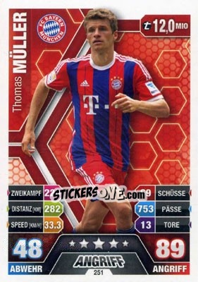 Sticker Thomas Müller - German Fussball Bundesliga 2014-2015. Match Attax n. 251 - Topps