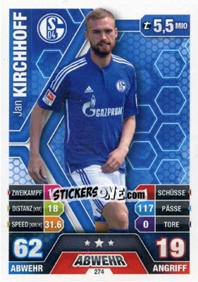 Sticker Jan Kirchhoff - German Fussball Bundesliga 2014-2015. Match Attax - Topps