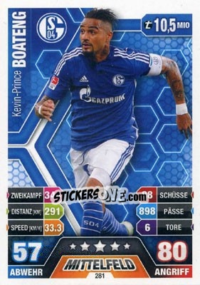 Sticker Kevin-Prince Boateng - German Fussball Bundesliga 2014-2015. Match Attax n. 281 - Topps