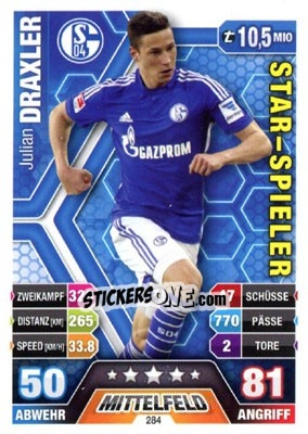 Sticker Julian Draxler - German Fussball Bundesliga 2014-2015. Match Attax n. 284 - Topps