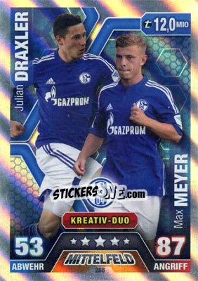 Sticker Julian Draxler / Max Meyer - German Fussball Bundesliga 2014-2015. Match Attax n. 288 - Topps