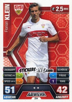 Sticker Florian Klein - German Fussball Bundesliga 2014-2015. Match Attax n. 294 - Topps
