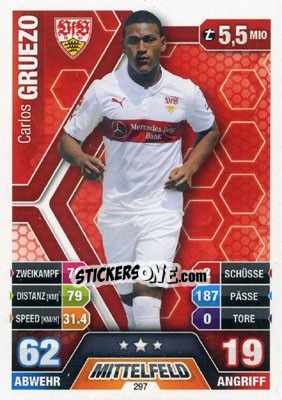 Sticker Carlos Gruezo - German Fussball Bundesliga 2014-2015. Match Attax n. 297 - Topps