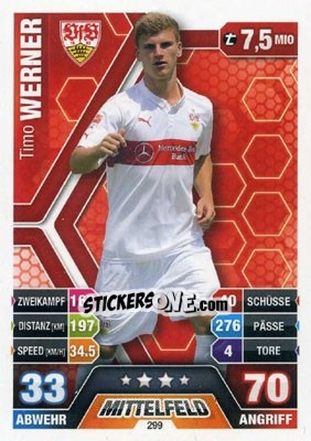 Sticker Timo Werner - German Fussball Bundesliga 2014-2015. Match Attax n. 299 - Topps