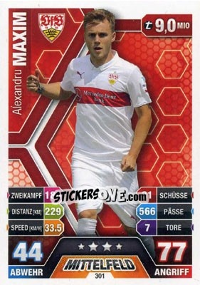 Sticker Alexandru Maxim - German Fussball Bundesliga 2014-2015. Match Attax n. 301 - Topps