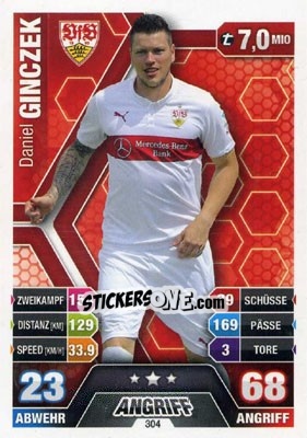 Sticker Daniel Ginczek - German Fussball Bundesliga 2014-2015. Match Attax n. 304 - Topps