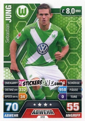 Sticker Sebastian Jung - German Fussball Bundesliga 2014-2015. Match Attax n. 310 - Topps