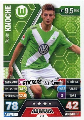 Sticker Robin Knoche - German Fussball Bundesliga 2014-2015. Match Attax n. 311 - Topps