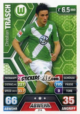 Sticker Christian Träsch - German Fussball Bundesliga 2014-2015. Match Attax - Topps