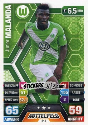 Sticker Junior Malanda - German Fussball Bundesliga 2014-2015. Match Attax - Topps