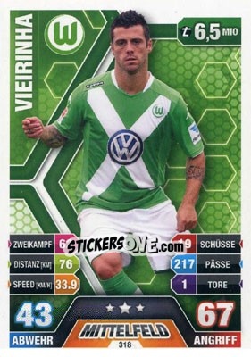 Sticker Vieirinha - German Fussball Bundesliga 2014-2015. Match Attax n. 318 - Topps