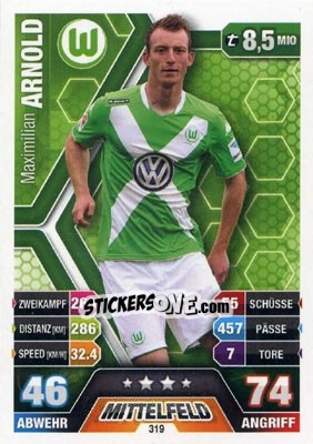 Sticker Maximilian Arnold - German Fussball Bundesliga 2014-2015. Match Attax n. 319 - Topps