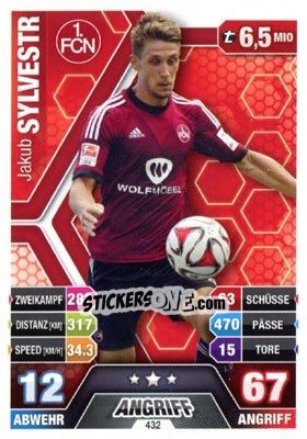 Sticker Jakub Sylvestr - German Fussball Bundesliga 2014-2015. Match Attax - Topps