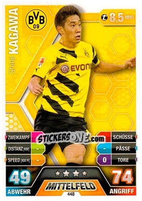 Sticker Shinji Kagawa - German Fussball Bundesliga 2014-2015. Match Attax n. 448 - Topps