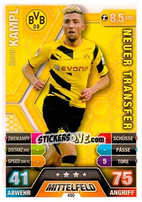 Sticker Kevin Kampl - German Fussball Bundesliga 2014-2015. Match Attax n. 450 - Topps