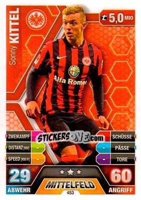 Sticker Sonny Kittel - German Fussball Bundesliga 2014-2015. Match Attax n. 453 - Topps