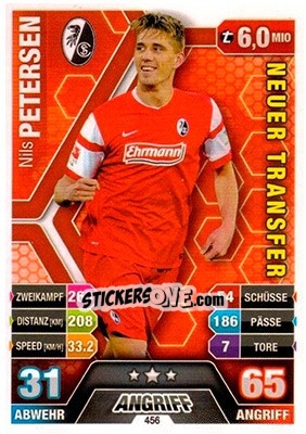 Sticker Nils Petersen - German Fussball Bundesliga 2014-2015. Match Attax n. 456 - Topps