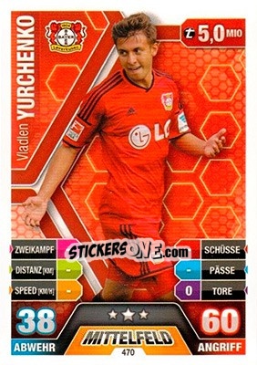 Sticker Vladlen Yurchenko - German Fussball Bundesliga 2014-2015. Match Attax - Topps