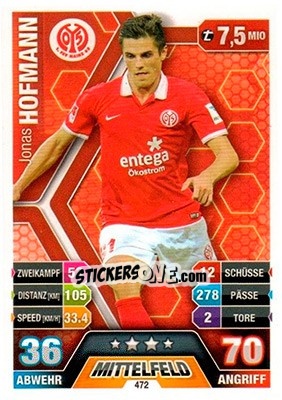 Cromo Jonas Hofmann - German Fussball Bundesliga 2014-2015. Match Attax - Topps