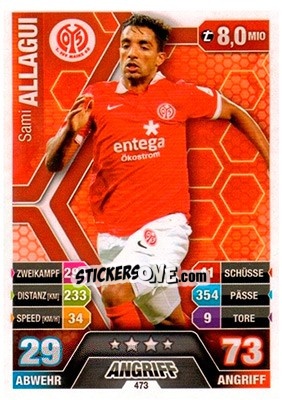 Sticker Sami Allagui - German Fussball Bundesliga 2014-2015. Match Attax n. 473 - Topps
