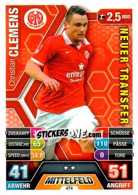 Cromo Christian Clemens - German Fussball Bundesliga 2014-2015. Match Attax - Topps