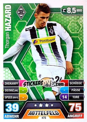 Sticker Thorgan Hazard - German Fussball Bundesliga 2014-2015. Match Attax n. 475 - Topps