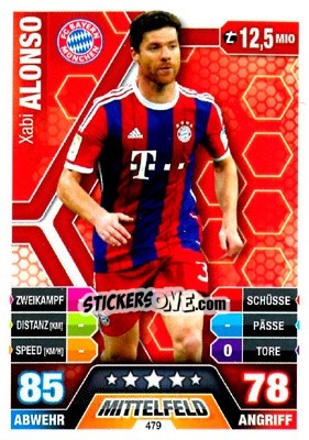 Sticker Xabi Alonso - German Fussball Bundesliga 2014-2015. Match Attax n. 479 - Topps
