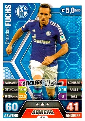 Sticker Christian Fuchs - German Fussball Bundesliga 2014-2015. Match Attax n. 484 - Topps