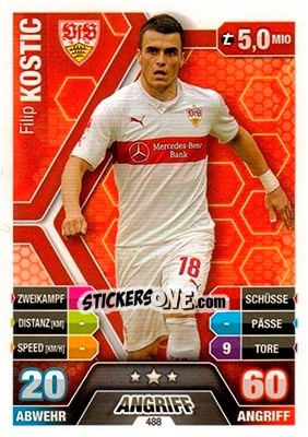 Sticker Filip Kostic - German Fussball Bundesliga 2014-2015. Match Attax n. 488 - Topps