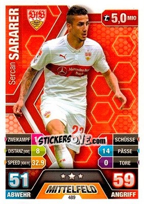 Sticker Sercan Sararer - German Fussball Bundesliga 2014-2015. Match Attax n. 489 - Topps