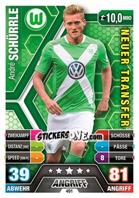 Sticker André Schürrle - German Fussball Bundesliga 2014-2015. Match Attax n. 491 - Topps